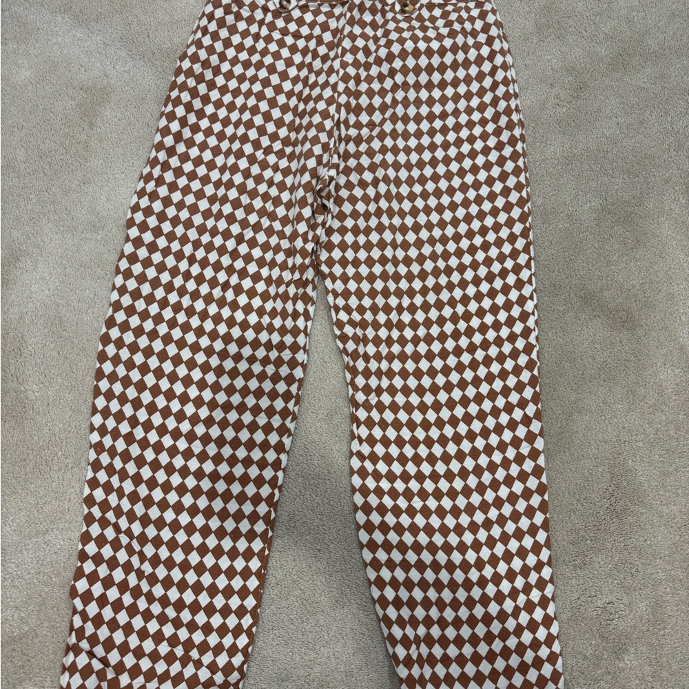 Brown and White Checkered Pants